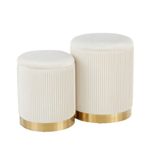 Marla Nesting Pleated Ottoman Set Gold & Cream