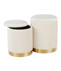 Marla Nesting Pleated Ottoman Set Gold & Cream