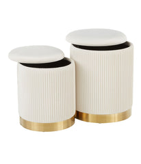 Marla Nesting Pleated Ottoman Set Gold & Cream