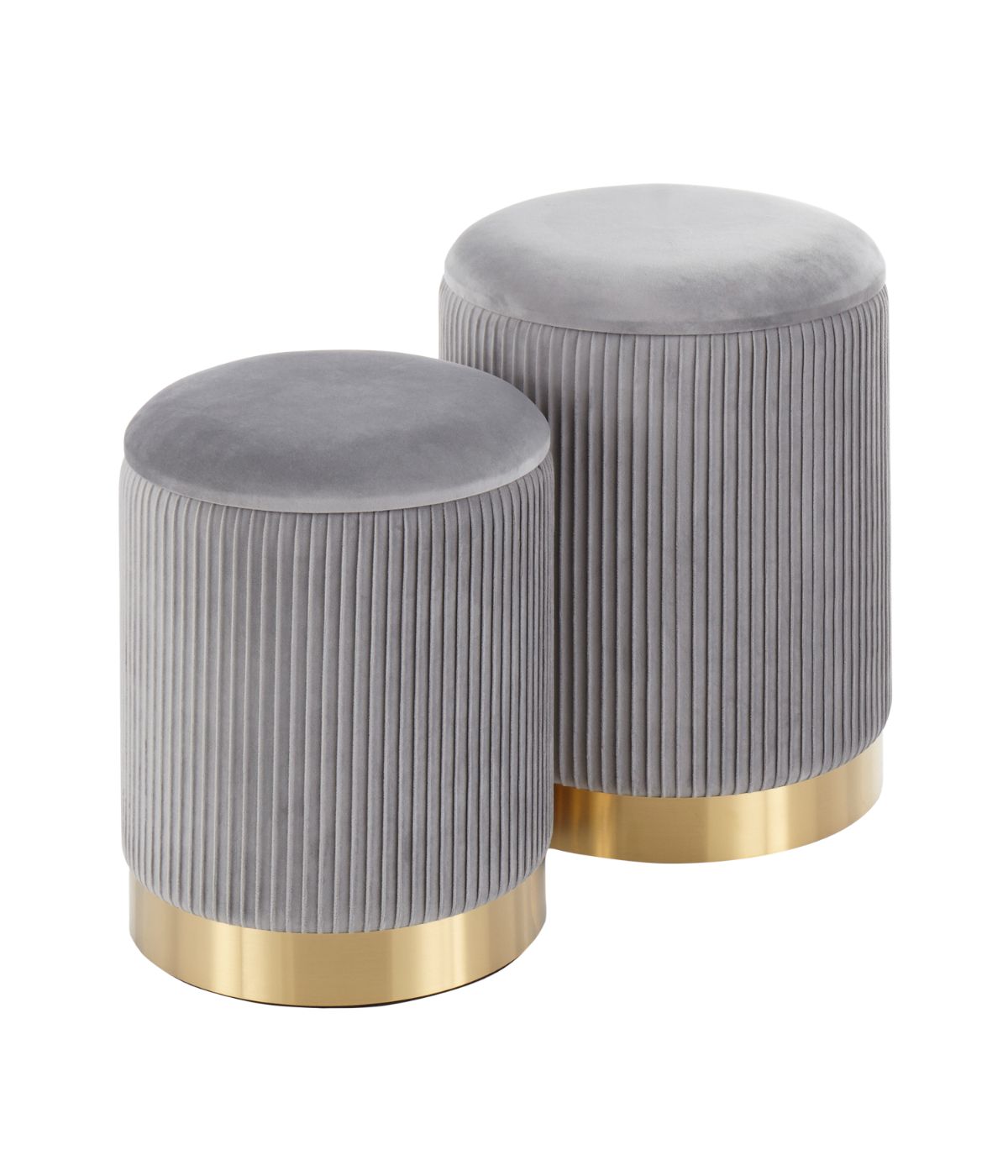 Marla Nesting Pleated Ottoman Set Gold & Grey