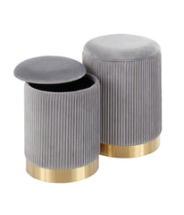 Marla Nesting Pleated Ottoman Set Gold & Grey