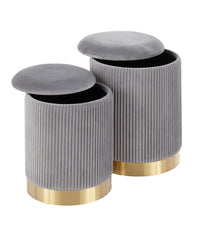 Marla Nesting Pleated Ottoman Set Gold & Grey