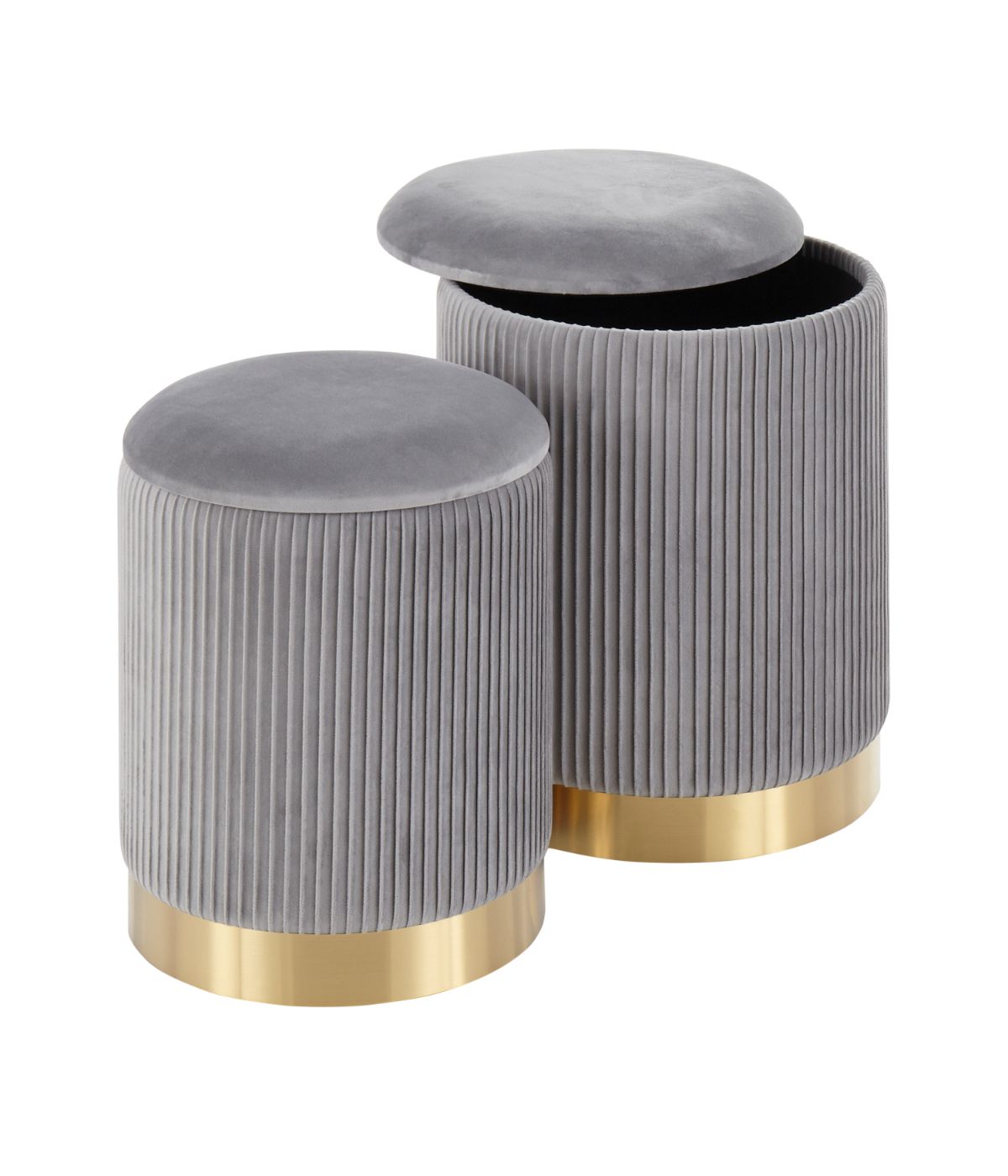 Marla Nesting Pleated Ottoman Set Gold & Grey