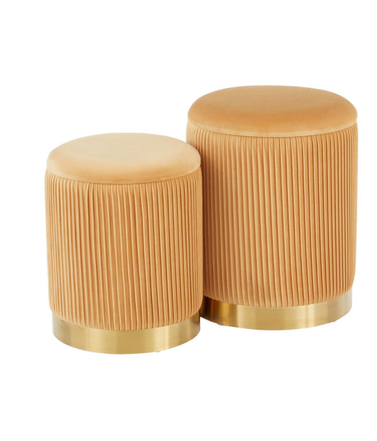 Marla Nesting Pleated Ottoman Set Gold & Orange