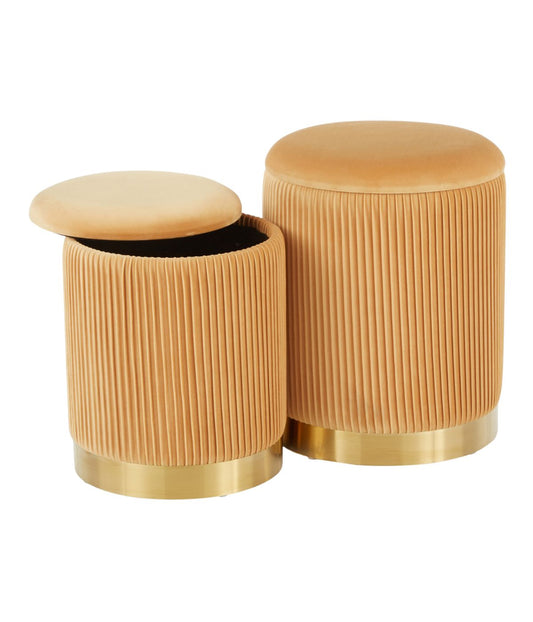 Marla Nesting Pleated Ottoman Set Gold & Orange