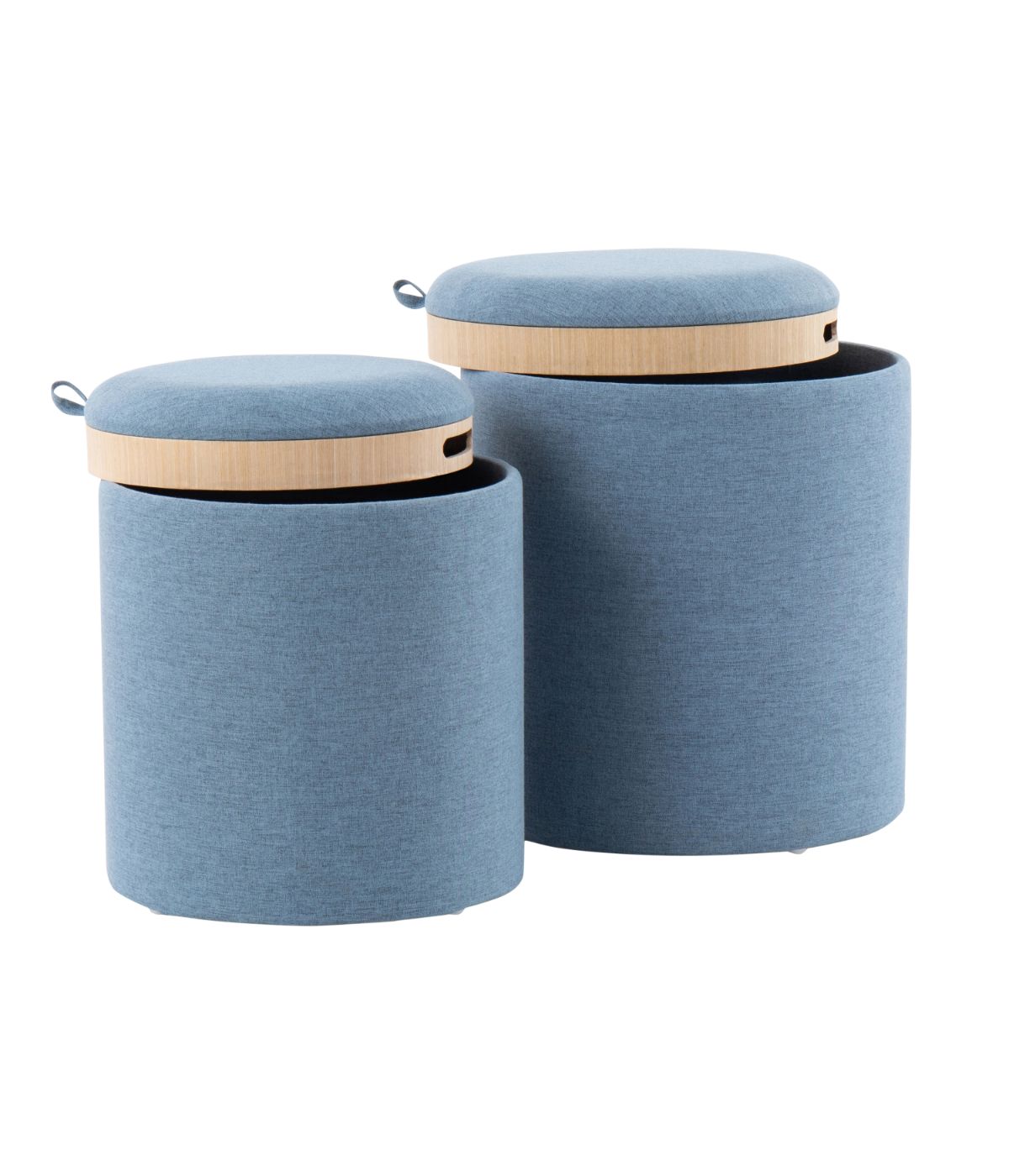  LumiSource Tray Nesting Ottoman Set Blue & Natural - Blue & Natural - Bonton