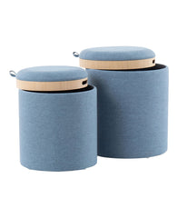 Tray Nesting Ottoman Set Blue & Natural