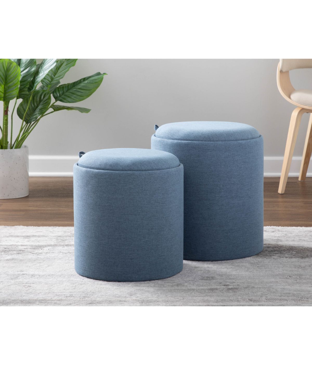  LumiSource Tray Nesting Ottoman Set Blue & Natural - Blue & Natural - Bonton