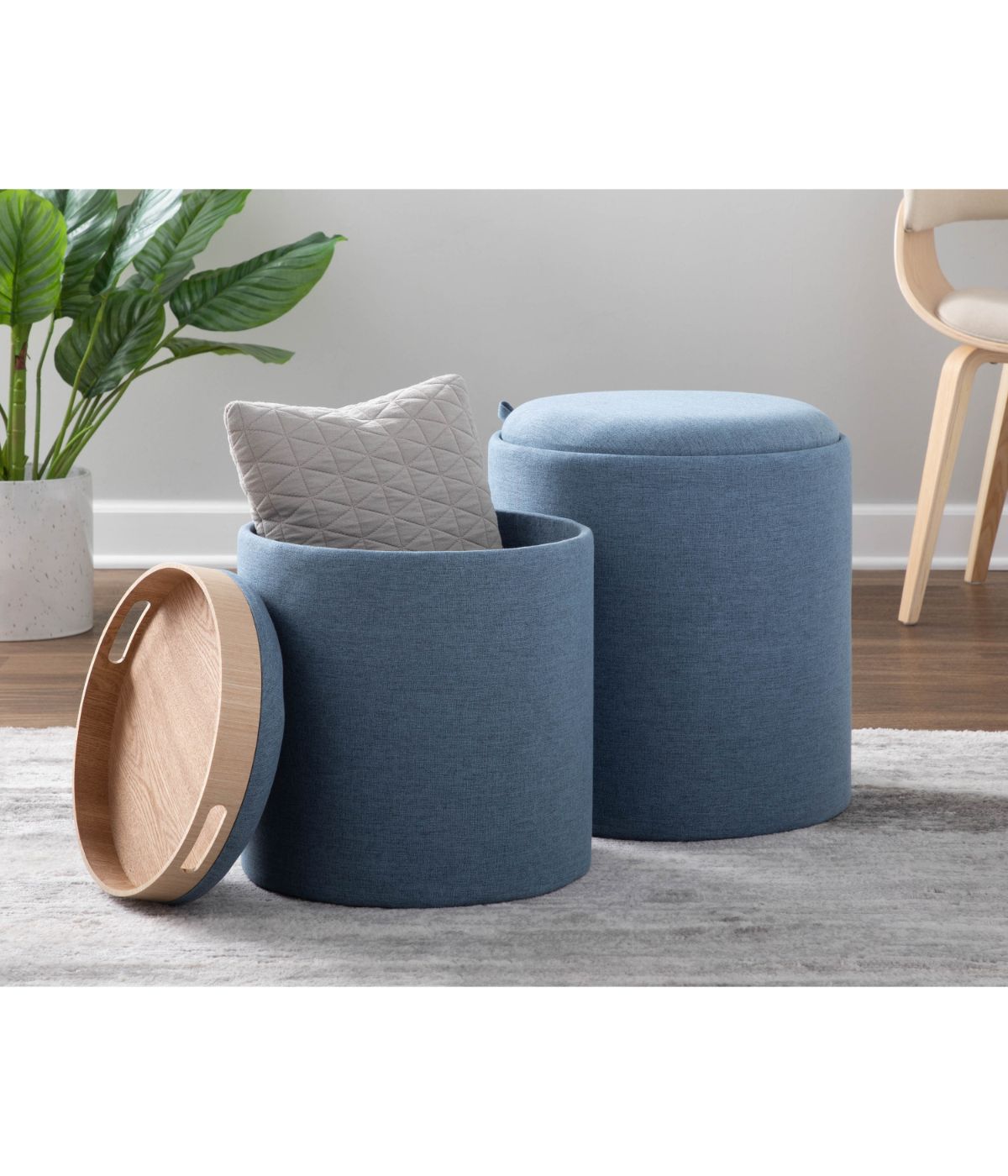  LumiSource Tray Nesting Ottoman Set Blue & Natural - Blue & Natural - Bonton