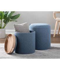 Tray Nesting Ottoman Set Blue & Natural