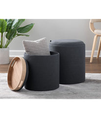 Tray Nesting Ottoman Set Charcoal & Natural