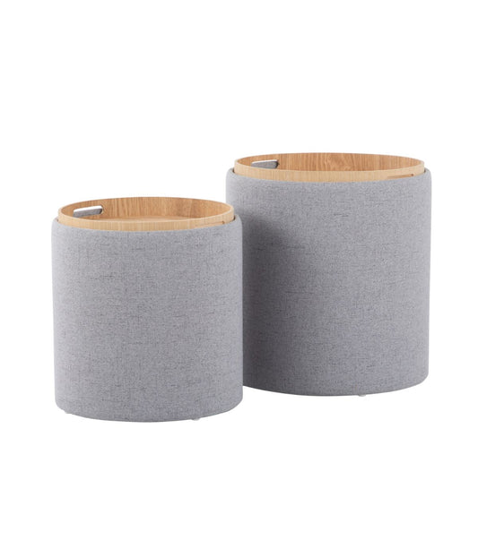 Tray Nesting Ottoman Set Grey & Natural