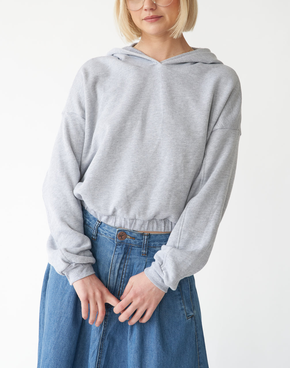  EB Earth Body Oman Cinched-Waist Hooded Fleece Pullover Sweatshirt - Classic Gray - Bonton