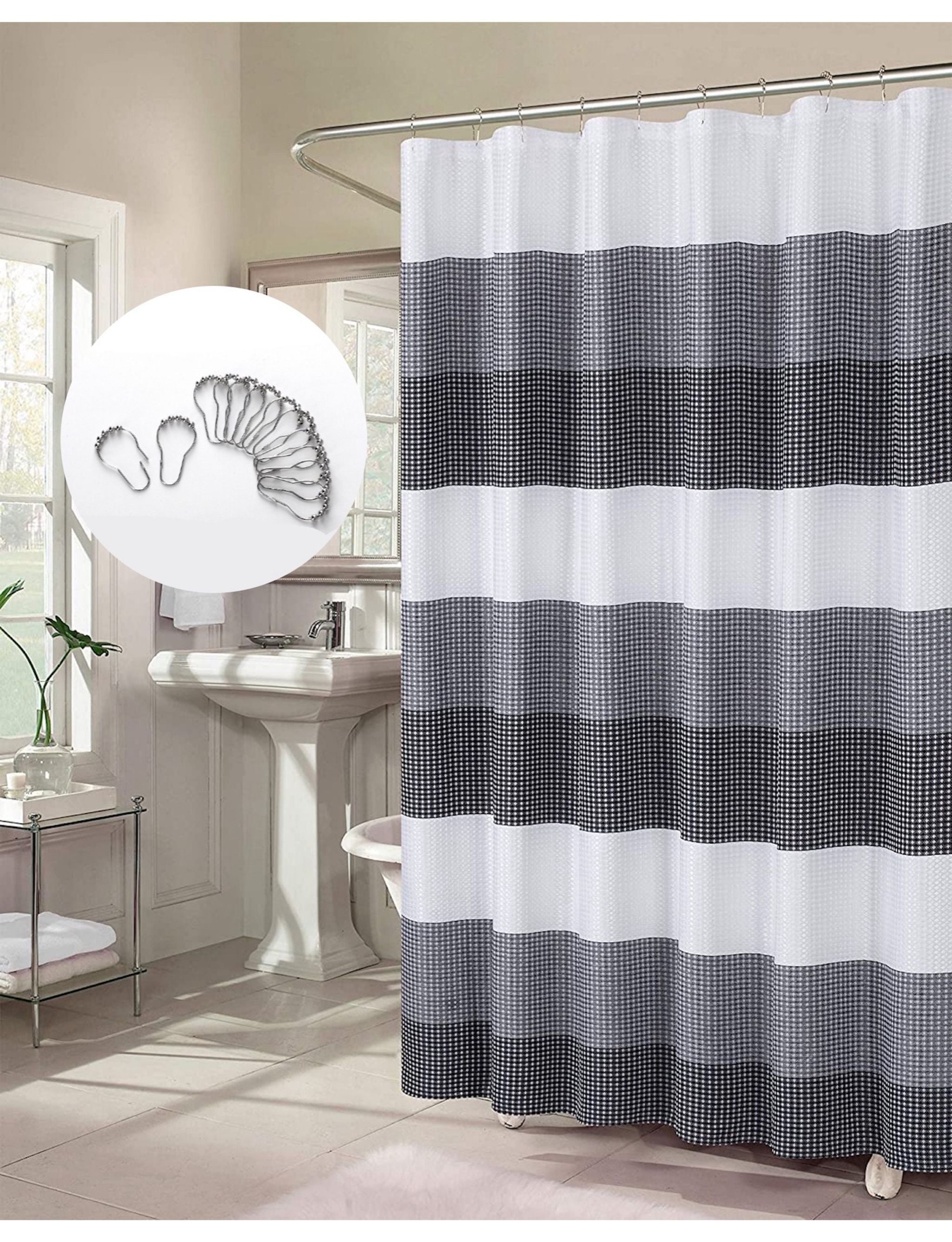  Dainty Home Shades Waffle Shower Curtain 13 Piece Set - Black - Bonton