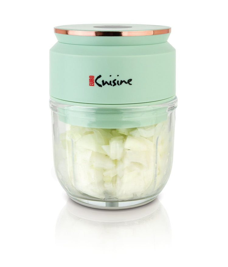 Mini Cordless/Rechargeable Chopper with USB Cord & Glass Bowl Green