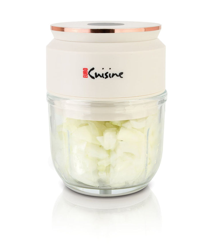 Mini Cordless/Rechargeable Chopper with USB Cord & Glass Bowl Off-White
