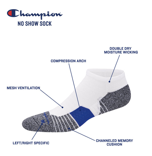 Champion Men's Sport 3 Pack No Show Socks