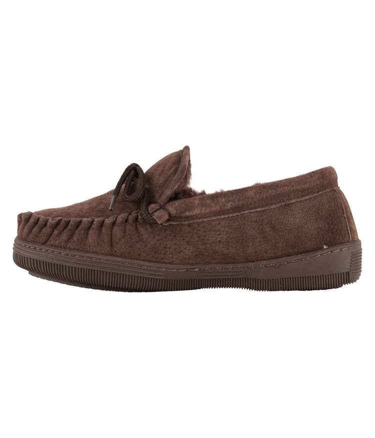 Men's suede moc slipper with fur lining 1 Chocolate