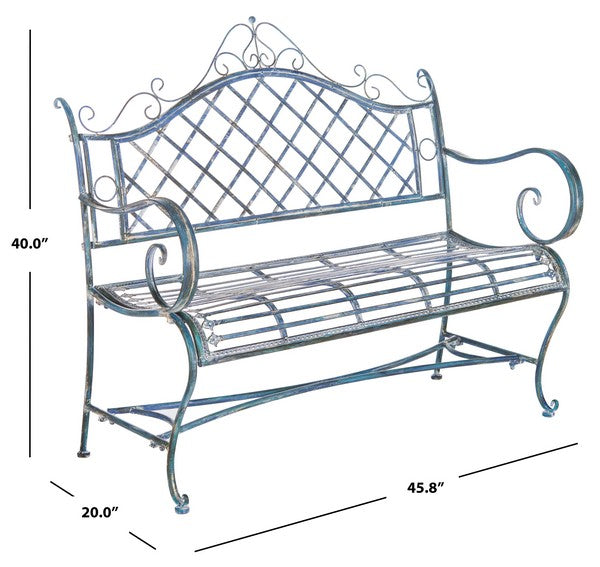  Safavieh Abner Wrought Iron Outdoor Garden Bench - Antique Blue - Bonton