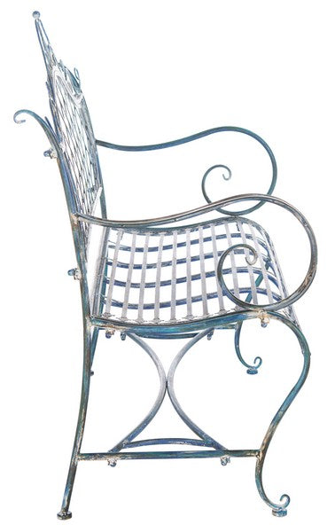  Safavieh Abner Wrought Iron Outdoor Garden Bench - Antique Blue - Bonton