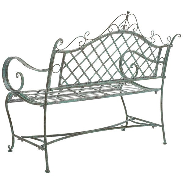  Safavieh Abner Wrought Iron Outdoor Garden Bench - Antique Blue - Bonton