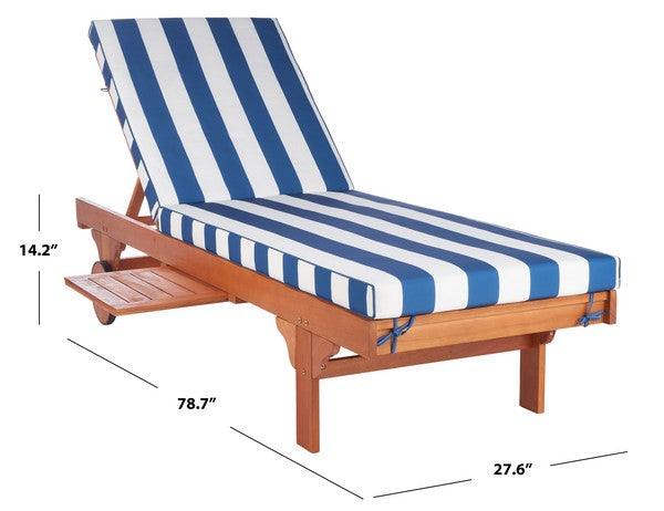  Safavieh Newport Chaise Lounge Chair with Side Table - Natural/Blue/White - Bonton