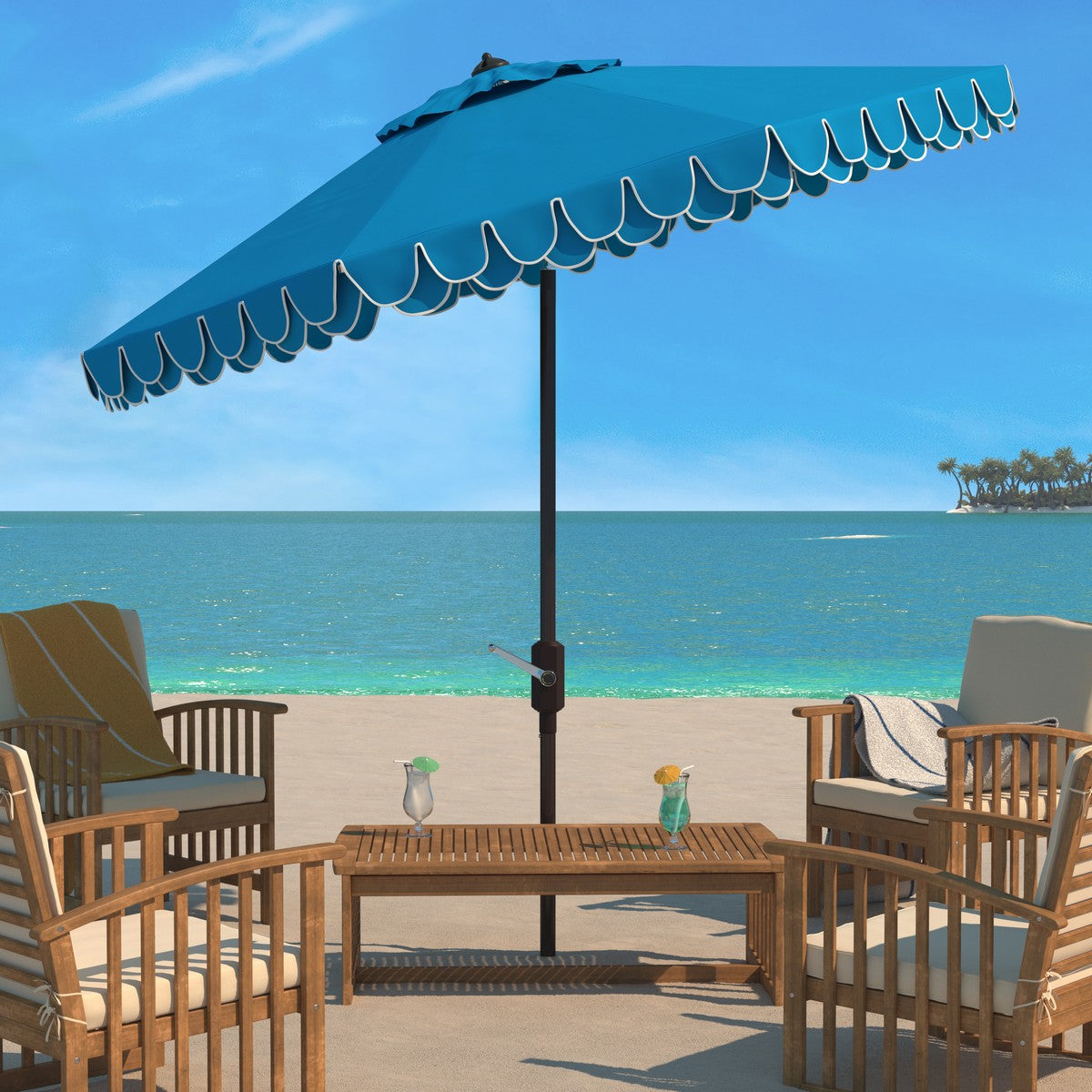  Safavieh Elegant Valance Auto Tilt Umbrella - Pacific Blue - Bonton