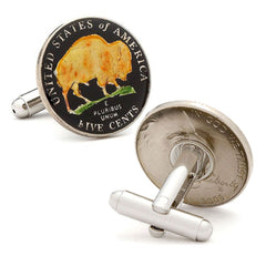 Hand Painted American Buffalo Nickel Coin Cufflinks