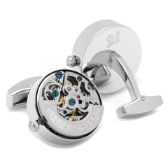 Silver Stainless Steel Kinetic Watch Movement Cufflinks