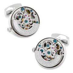 Silver Stainless Steel Kinetic Watch Movement Cufflinks