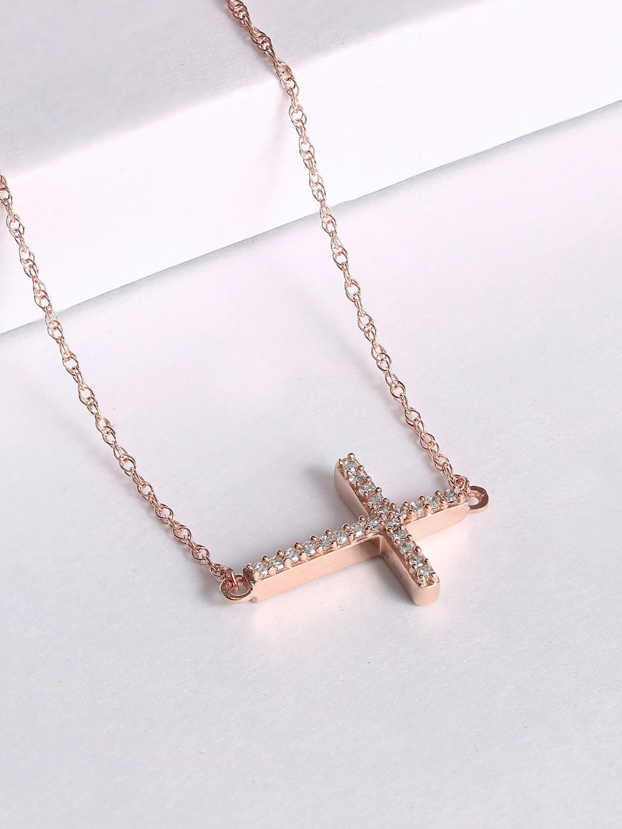  May & June 1/20-ct TDW Diamond Cross Pendant Necklace - Pink - Bonton