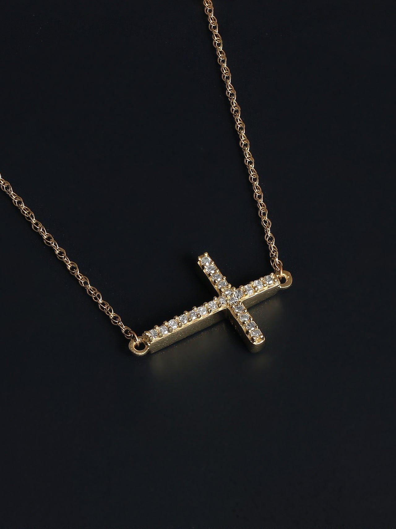  May & June 1/20ct TDW Diamond Cross Pendant Necklace - Yellow - Bonton