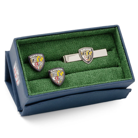 Baltimore Ravens Shield Cufflinks and Tie Bar Gift Set
