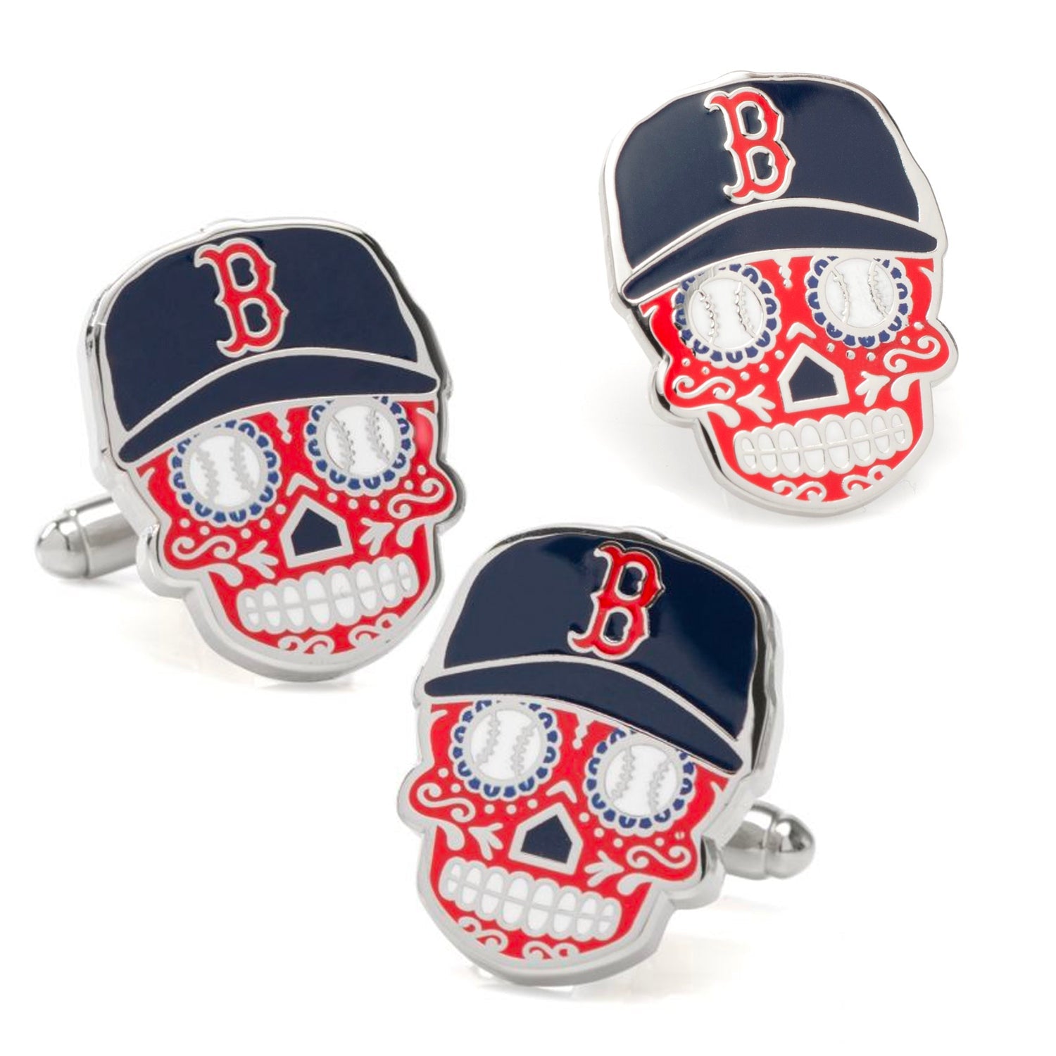  Cufflinks Boston Red Sox Sugar Skull Cufflinks & Lapel Pin Gift Set - Default Title - Bonton