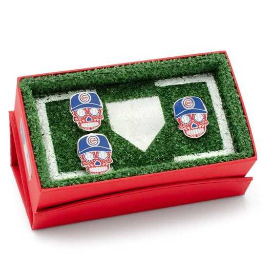 Chicago Cubs Sugar Skull Cufflinks & Lapel Pin Gift Set