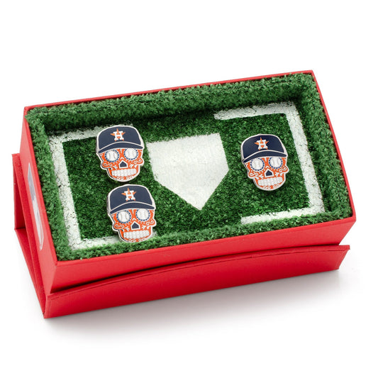 Houston Astros Sugar Skull Cufflinks & Lapel Pin Gift Set