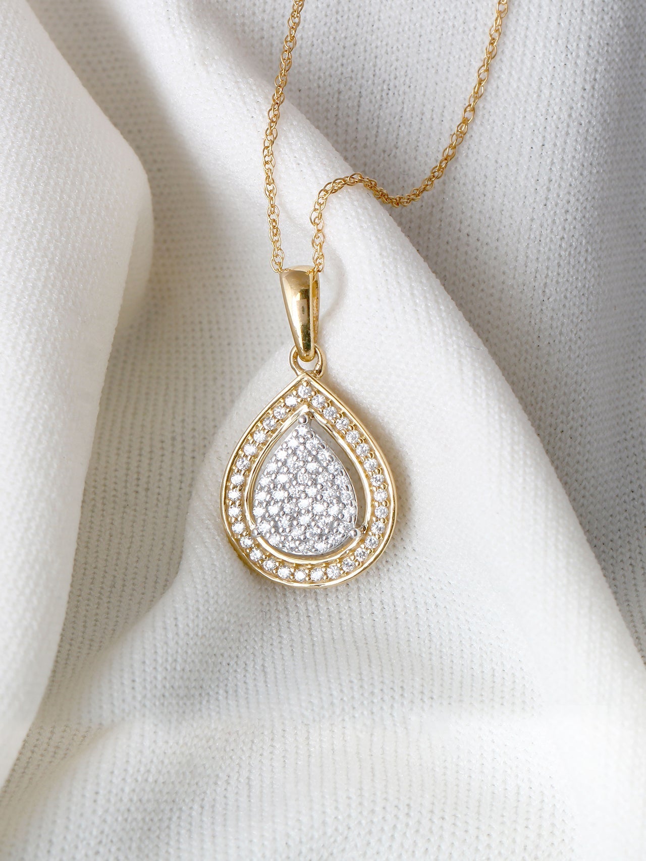  May & June 1/6ct TDW Diamond Cluster Halo Necklace Pendant in 10k Gold - White - Bonton