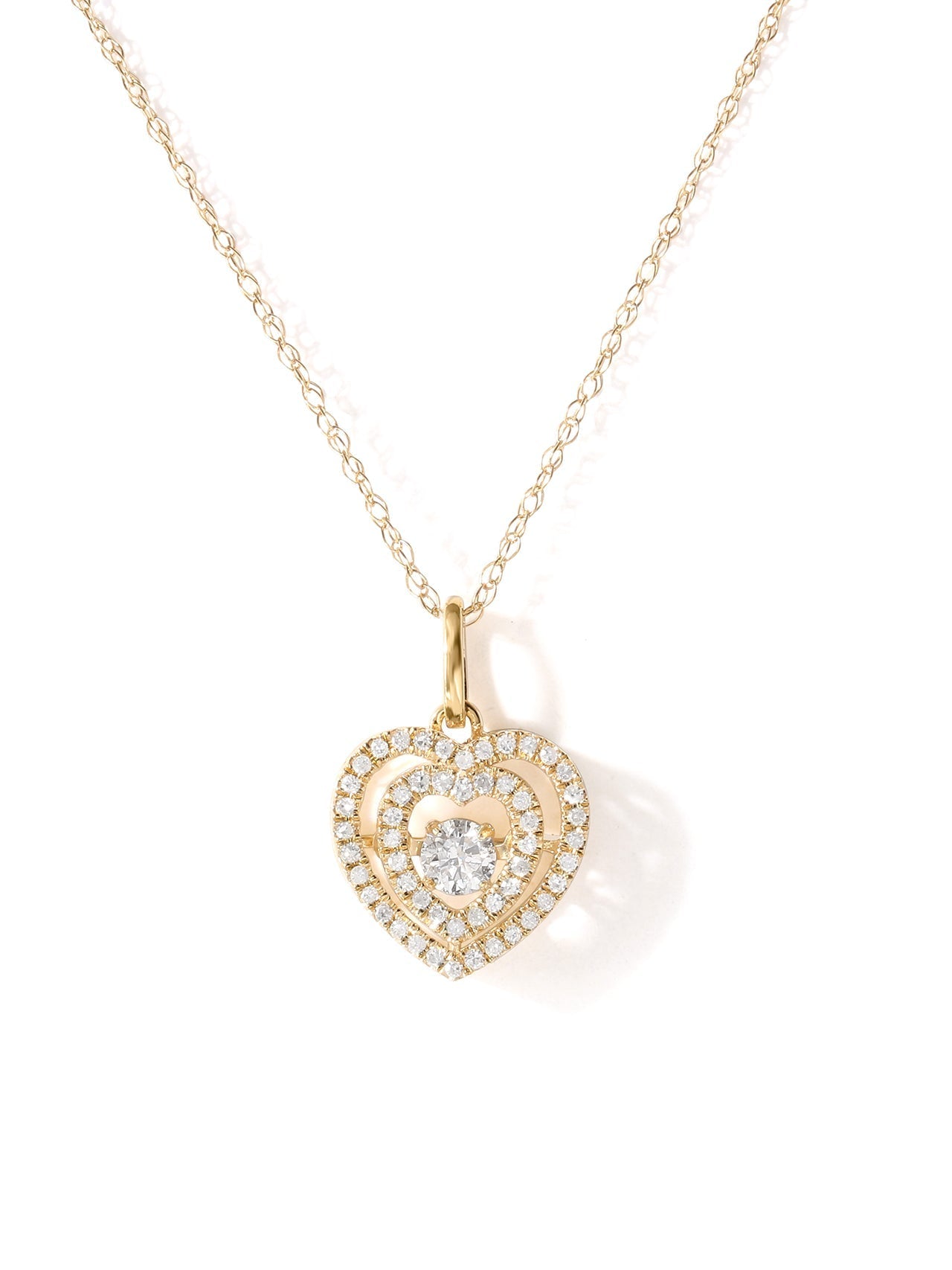  May & June 1/5ct TDW Diamond Dual Heart Pendant Necklace in 10k Gold - Yellow - Bonton