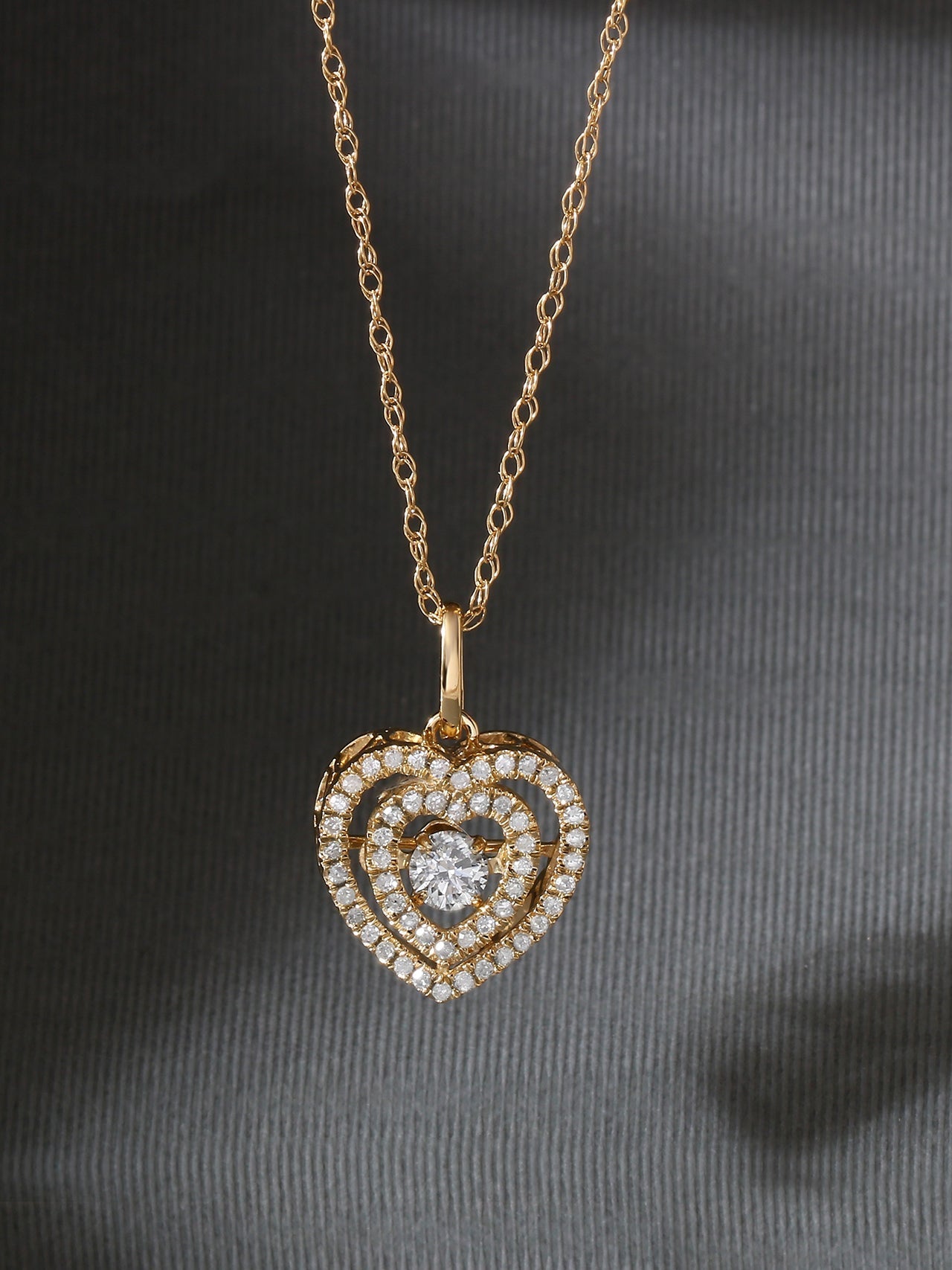  May & June 1/5ct TDW Diamond Dual Heart Pendant Necklace in 10k Gold - Yellow - Bonton