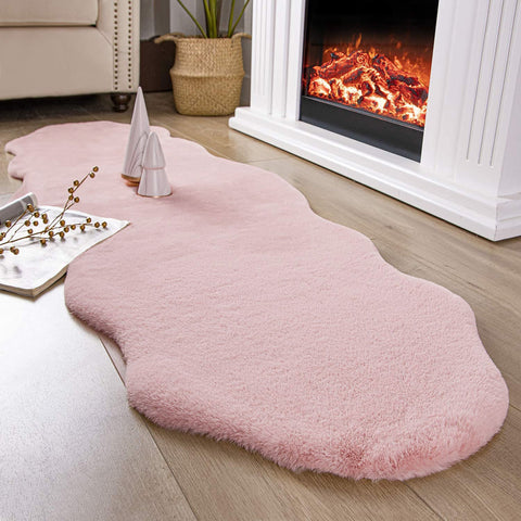 Pink Faux Rabbit Fur Fuzzy Soft Fluffy Plush Cozy Shaggy Area Rug by Homemartgoods