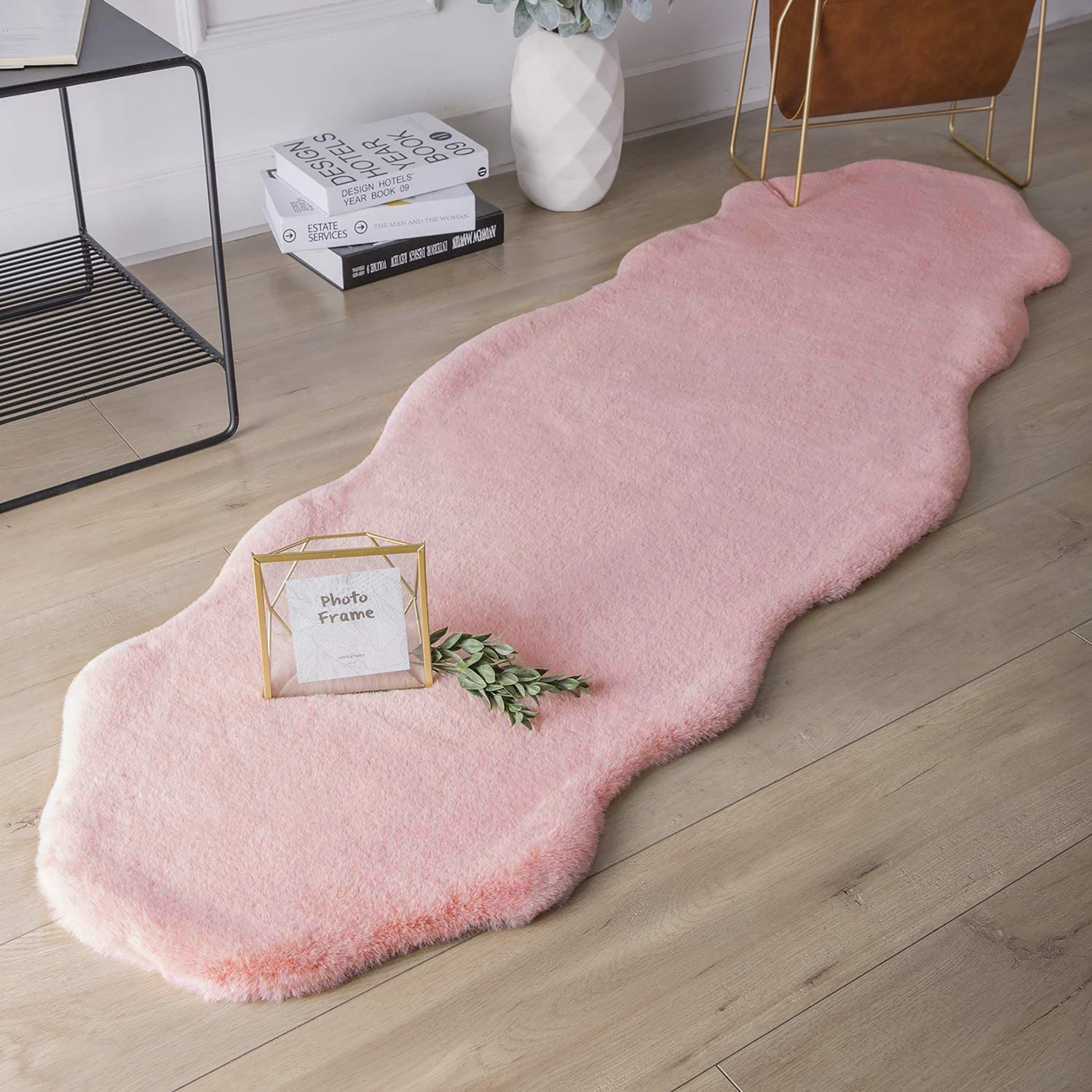  Pink Faux Rabbit Fur Fuzzy Soft Fluffy Plush Cozy Shaggy Area Rug by Homemartgoods - 2' x 3' Feet - Bonton