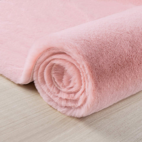 Pink Faux Rabbit Fur Fuzzy Soft Fluffy Plush Cozy Shaggy Area Rug by Homemartgoods