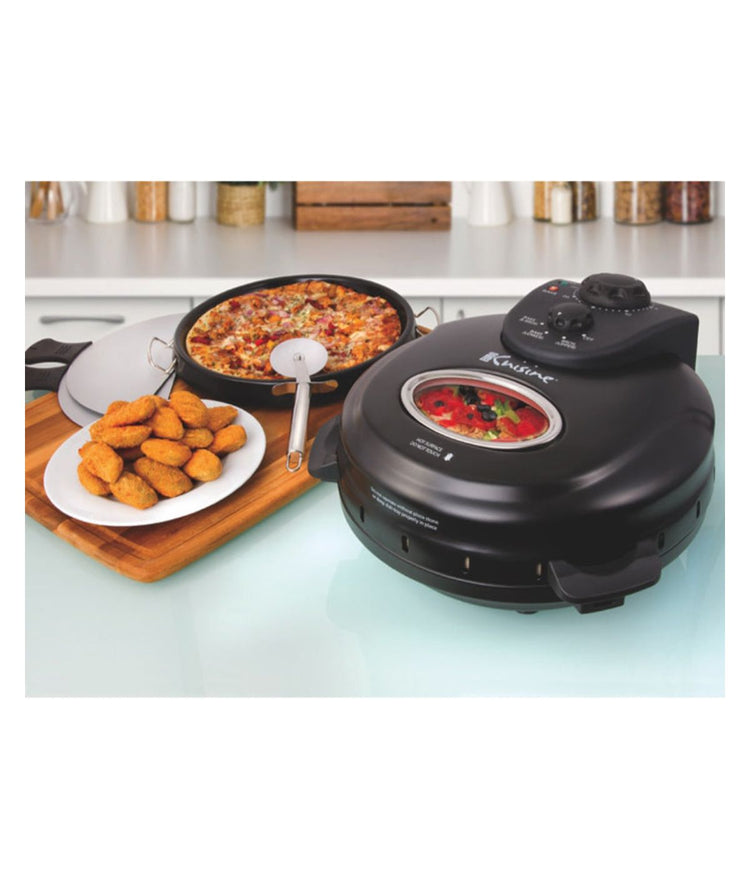 Pizza Maker with Rotating Stone & Deep Pan Black