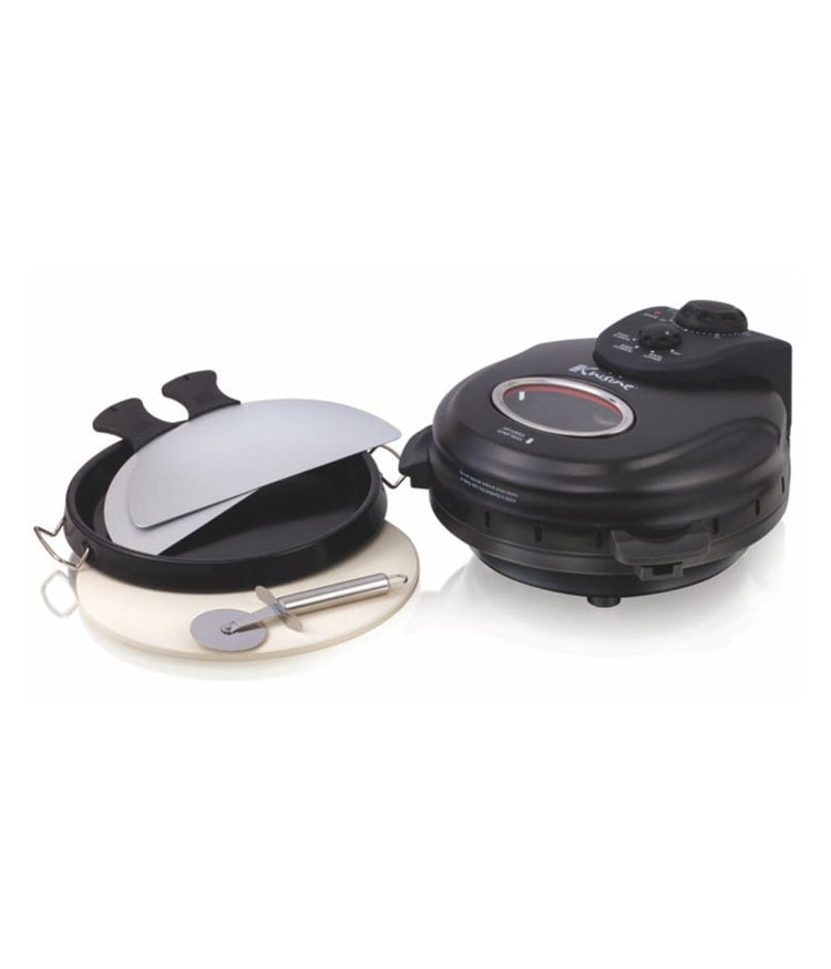 Pizza Maker with Rotating Stone & Deep Pan Black