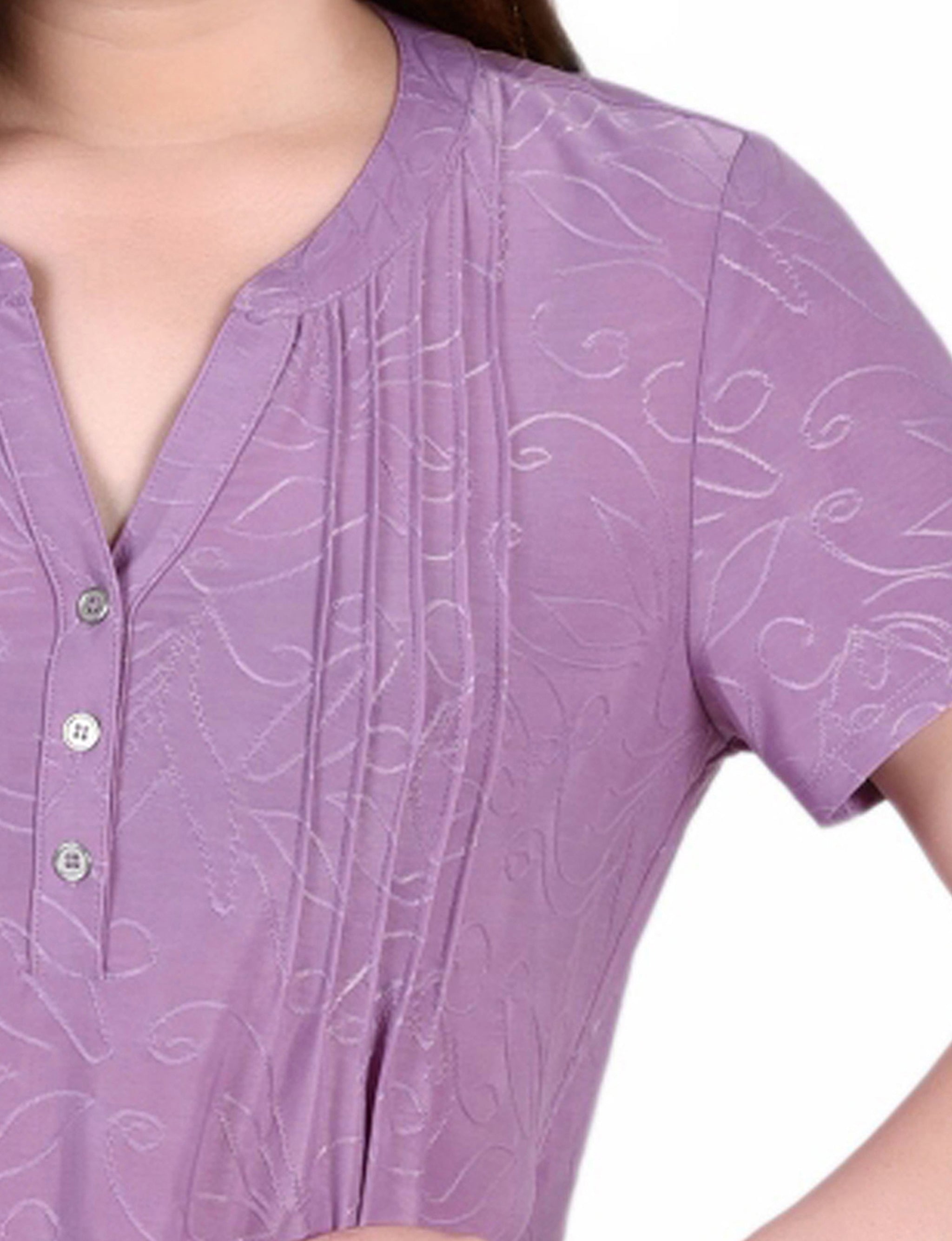  NY Collection Petite Short Sleeve Y Neck Jacquard Knit Top - Bermuda - Bonton