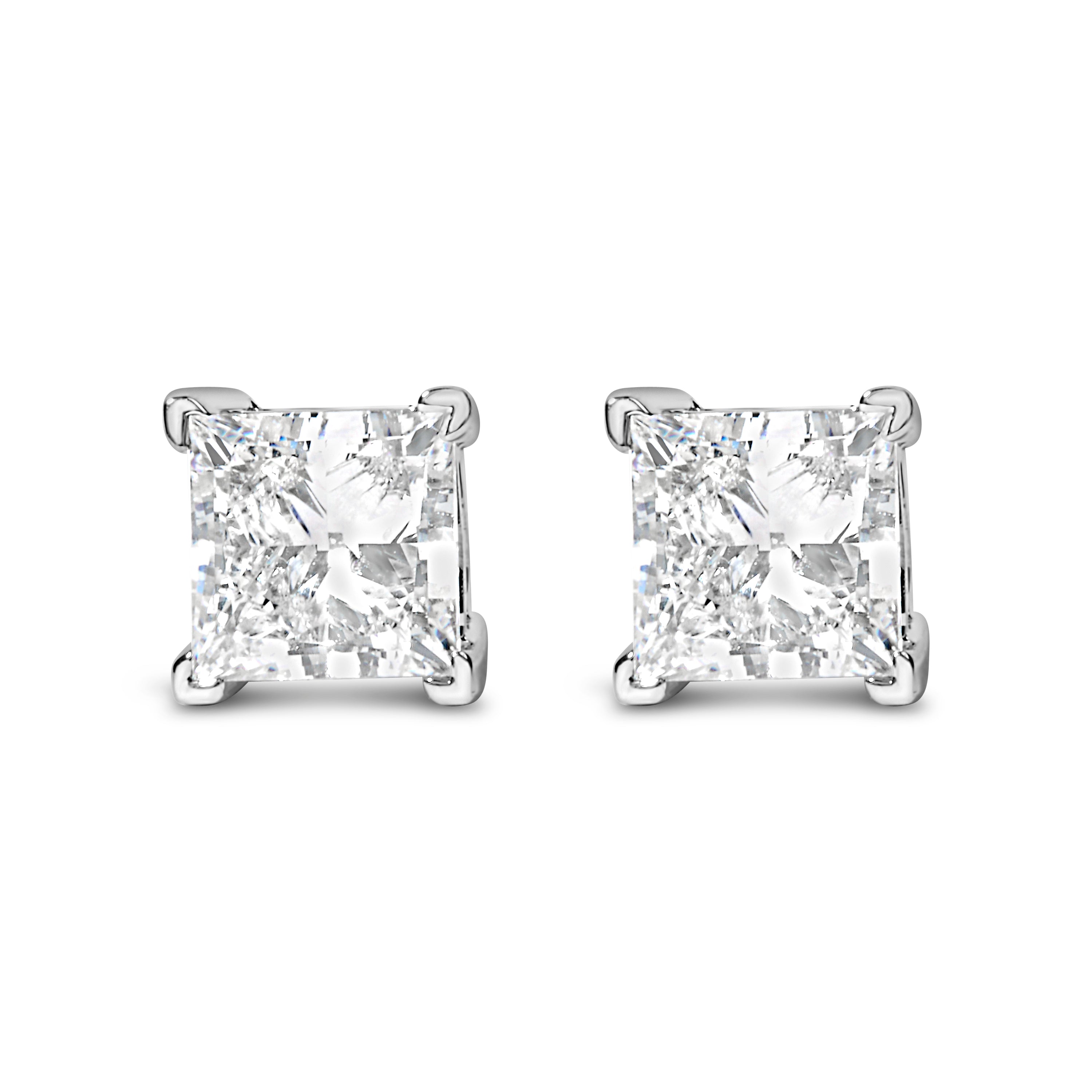  Haus of Brilliance 14K White Gold 1.0 Cttw Princess Cut Lab Grown Diamond Solitaire Stud Earrings (F-G Color, VS2-SI1 Clarity) - 1 - Bonton