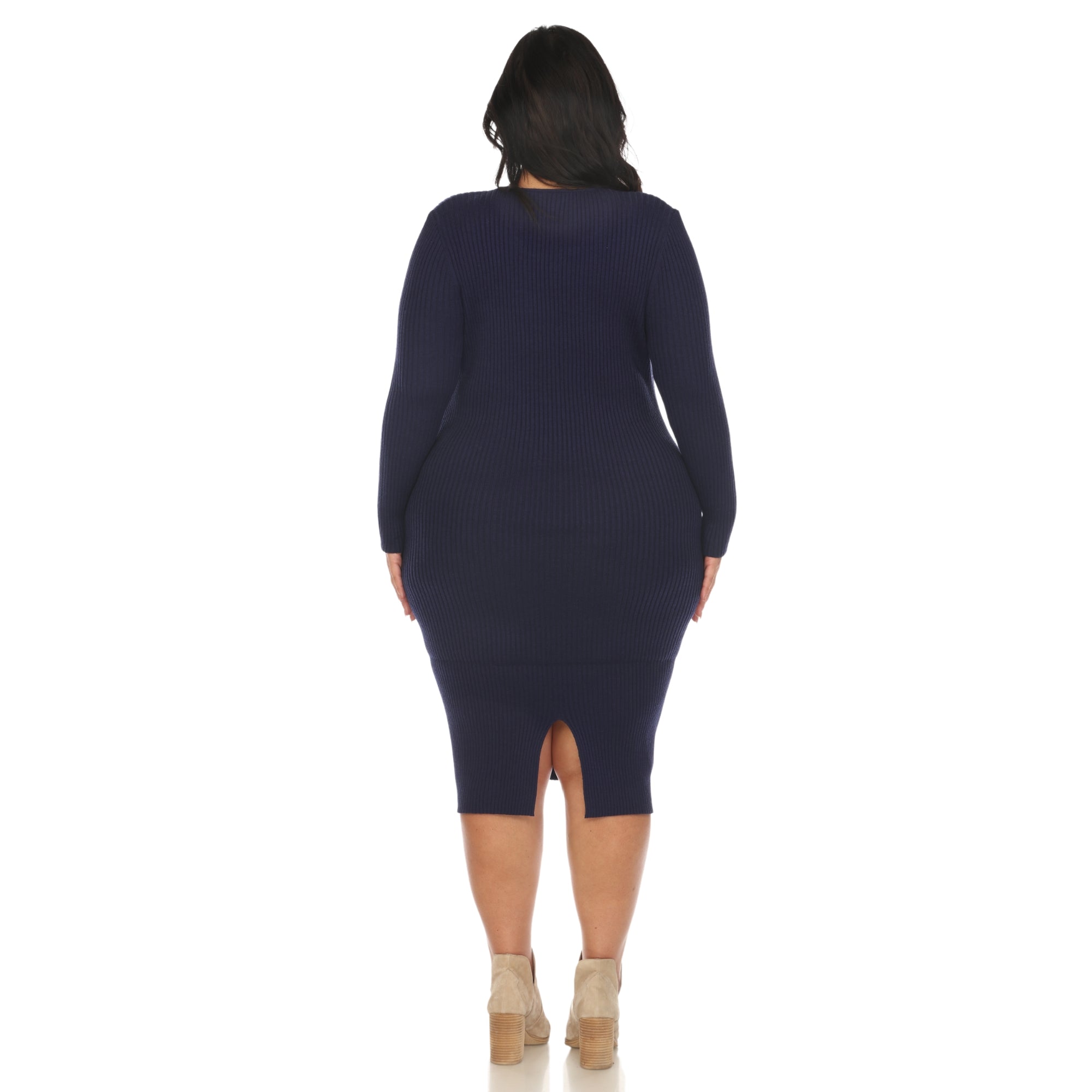  White Mark Plus Size Long Sleeve Rib Midi Sweater Dress - 3X - Bonton