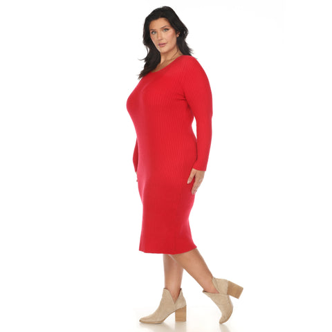 Plus Size Long Sleeve Rib Midi Sweater Dress