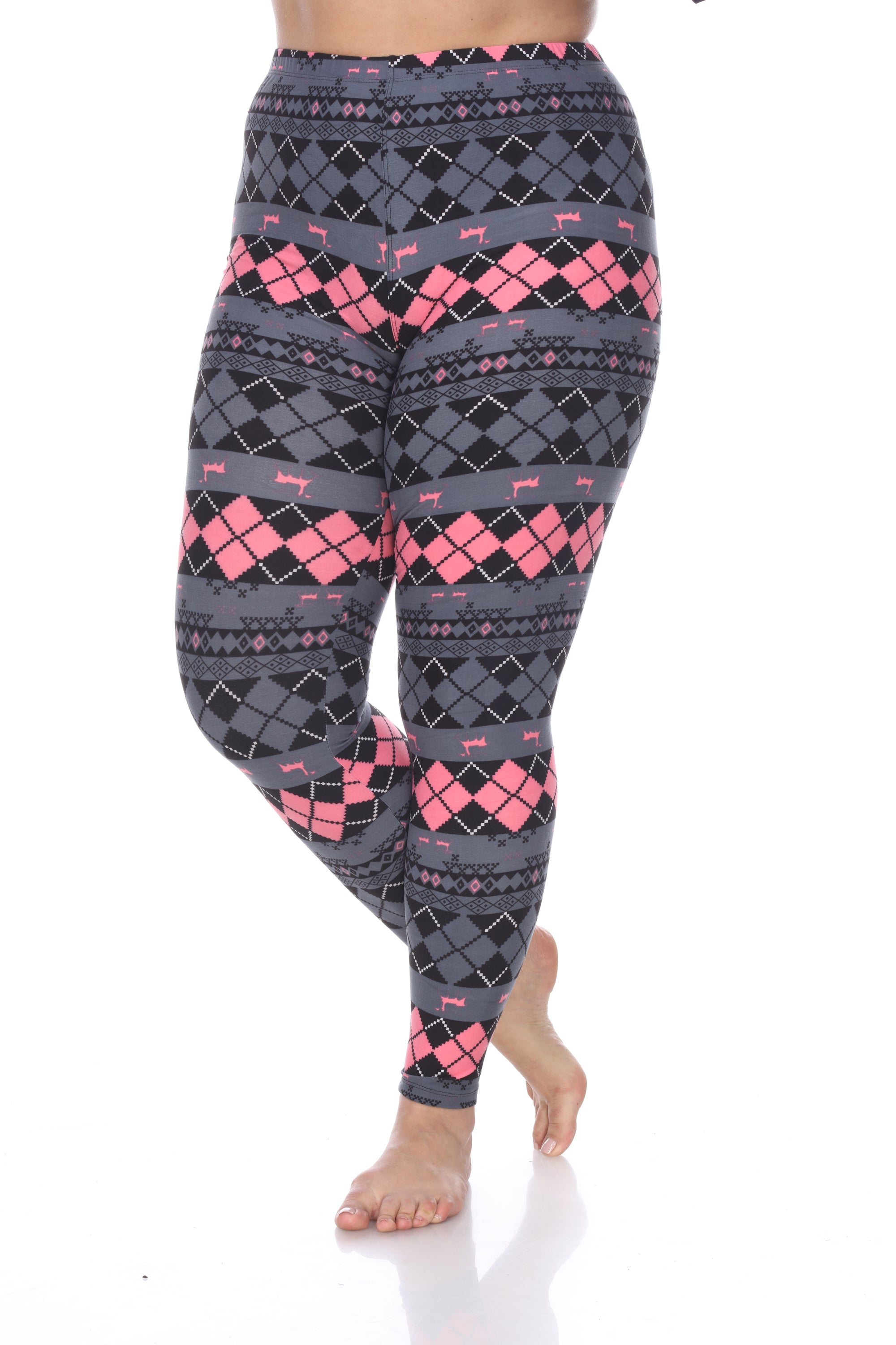  White Mark Plus Size Argyle Print Leggings - one size - Bonton