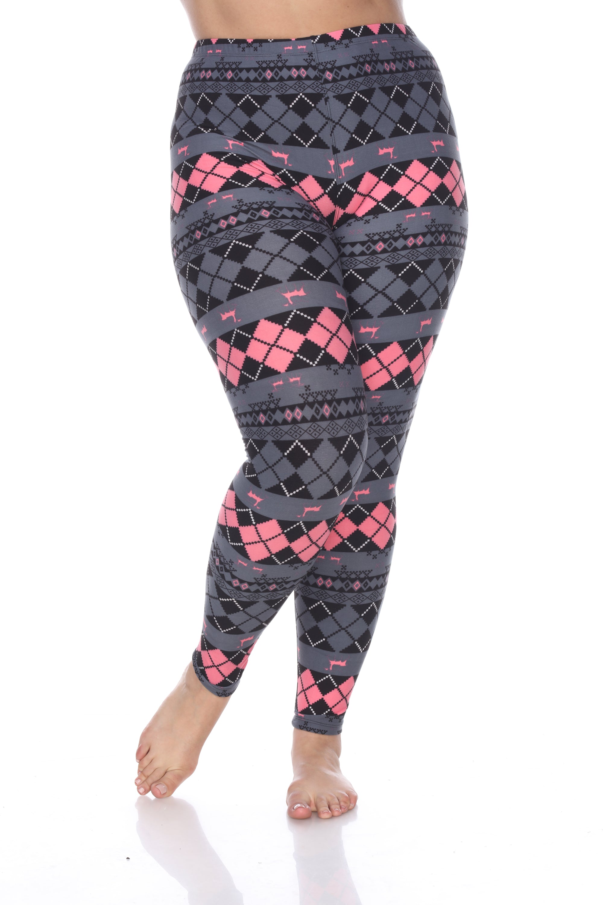  White Mark Plus Size Argyle Print Leggings - one size - Bonton